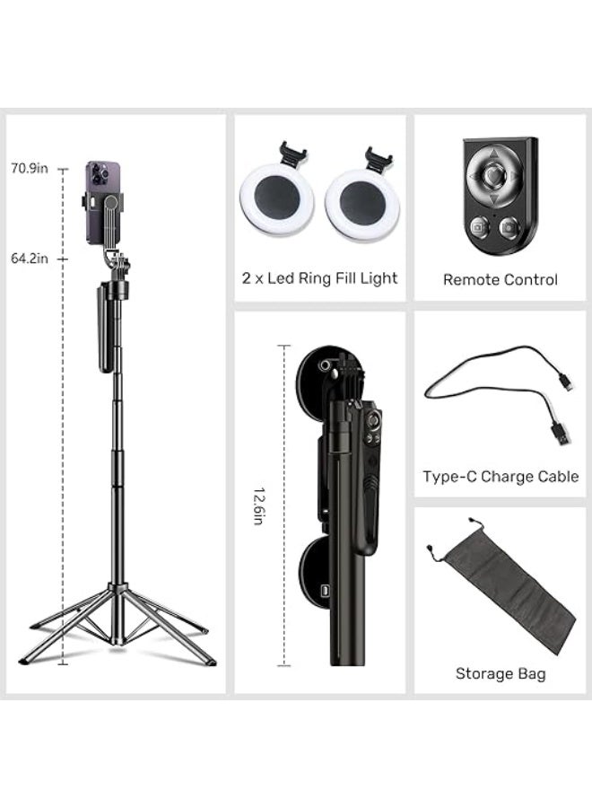 Auto Face Tracking Tripod for iPhone – 360° Rotation 4-in-1 Phone Tripod with Fill Light, 70” Extendable Smart Camera Mount with Selfie Light & Remote Gesture Control – No App Needed - Image 2