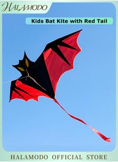 HALAMODO Kite for Kids Bat Kite with Red Tail Easy to Fly & Assemble Beach Kites with 5.3ft Kite String Perfect for Beach Trip Park Family Activities Outdoor Games  - Image 1