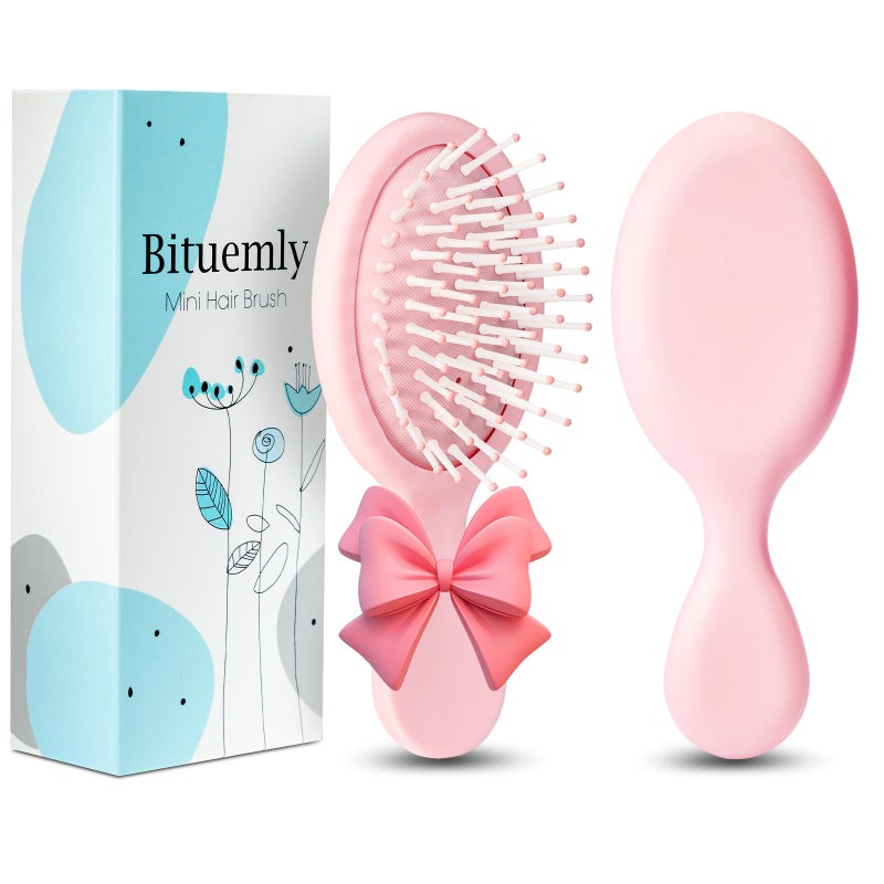 Bituemly Mini Hair Brush, Detangling Hairbrush for Dry and Wet Hair, Small Size Travel Detangler Brush for Girls Boys Kids Women Men for All Hair Types Pink - Image 1