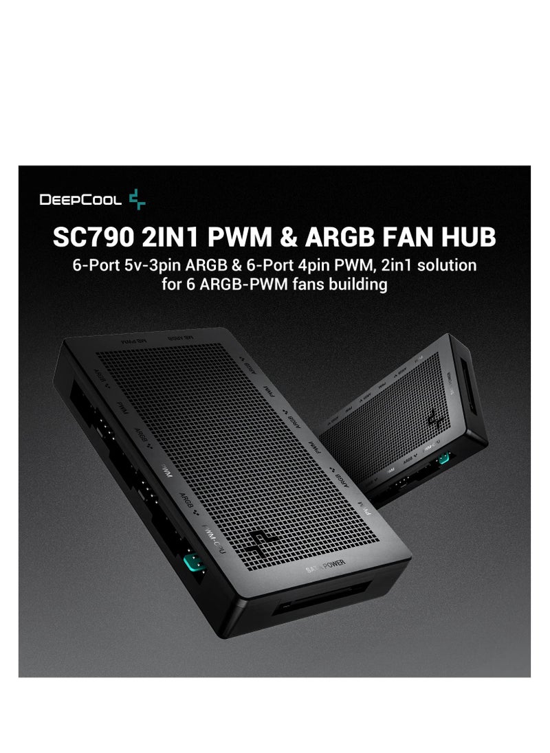 SYOSI SC790 Fan Hub, 2in1 PWM & ARGB 6-Port 5v-3pin Aura SYNC Addressable RGB and 6-Port 4pin PWM Fan Hub with Magnetic Backplane, Support Maximum Six ARGB-PWM Fans, Makes a Sturdy PWM & ARGB Fan Hub  - Image 2