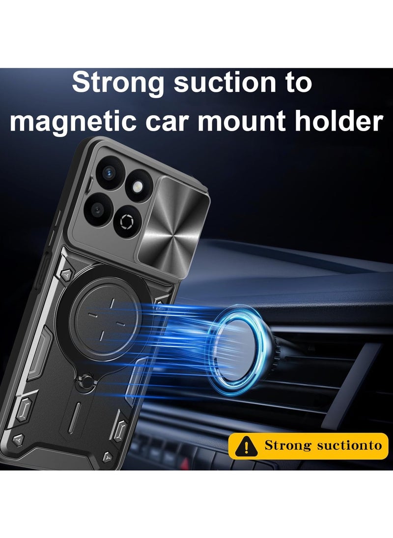 Generic for Honor X7c 4G Case, Slide Camera Lens Cover, Magnetic Ring Holder Kickstand Protective Phone Case for Honor X7c 4G, Black  - Image 3