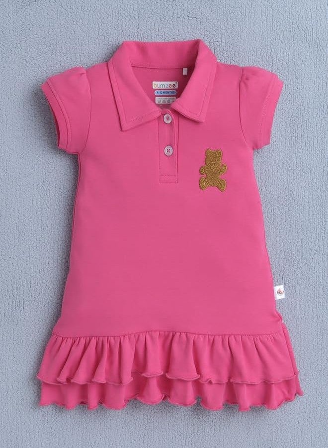 BUMZEE فستان بامزي للبنات من القطن بطول الركبة مع رباط رأس باللون الوردي - 3-6 أشهر - Image 2