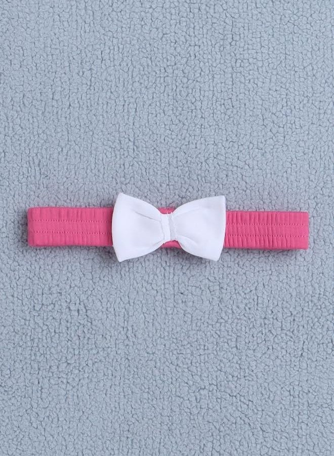 BUMZEE فستان بامزي للبنات من القطن بطول الركبة مع رباط رأس باللون الوردي - 3-6 أشهر - Image 4