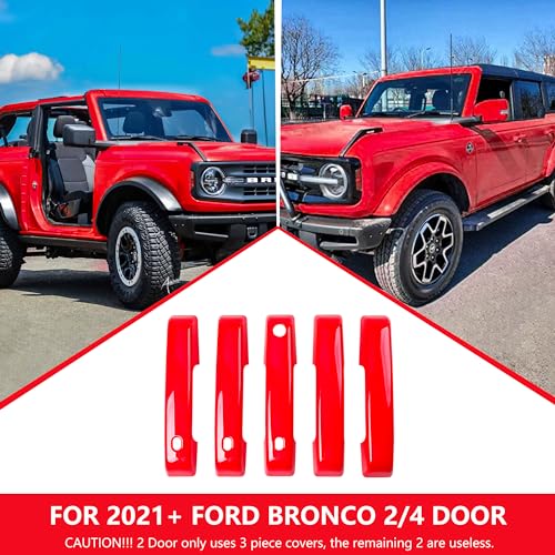 RERPRO Door Handle Scratch Protector Rear Tailgate Door Handle Cover Trim Compatible with 2021 2022 2023 2024 2025 Ford Bronco Exterior Accessories Protection Decoration Decal 5P Red with Smart Hole - Image 3