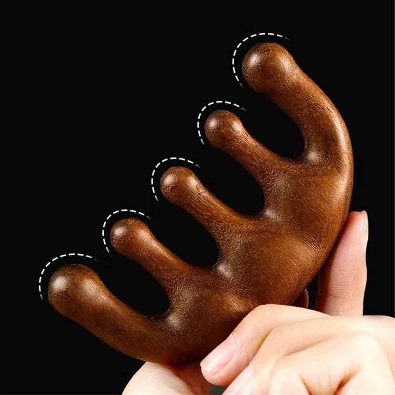 Qishing 100% Natural Handmade Pure wood Five-tooth meridians comb portable gold wire sandalwood comb wide tooth head scalp meridians scraping massage comb Wooden Comb for Men and Women (Half moon) - Image 5