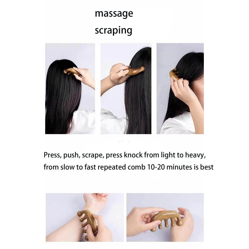 Qishing 100% Natural Handmade Pure wood Five-tooth meridians comb portable gold wire sandalwood comb wide tooth head scalp meridians scraping massage comb Wooden Comb for Men and Women (Half moon) - Image 2