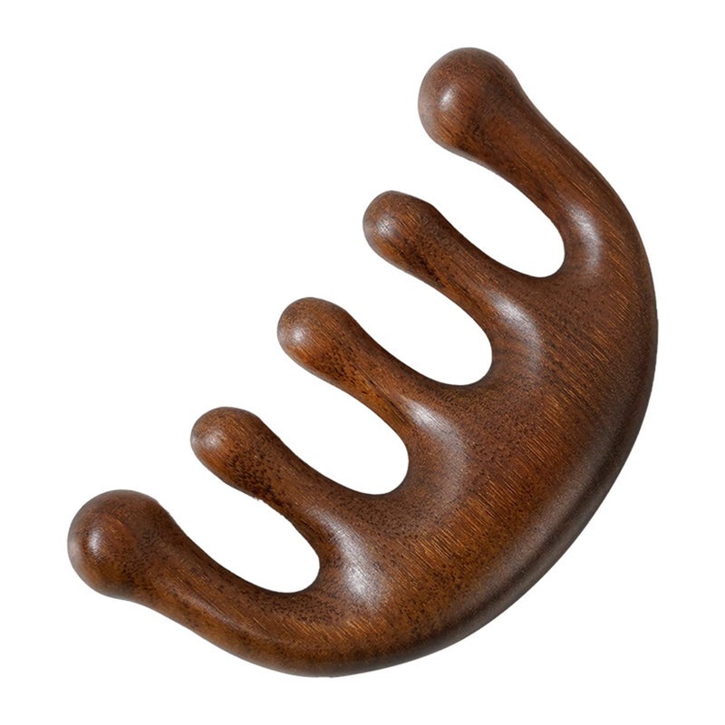 Qishing 100% Natural Handmade Pure wood Five-tooth meridians comb portable gold wire sandalwood comb wide tooth head scalp meridians scraping massage comb Wooden Comb for Men and Women (Half moon) - Image 1