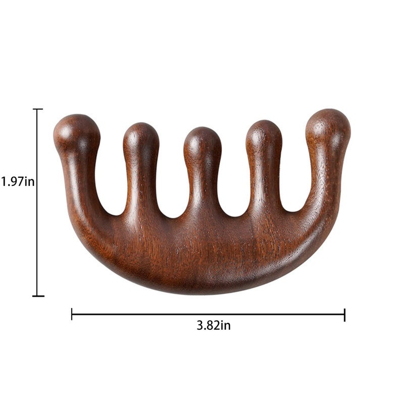 Qishing 100% Natural Handmade Pure wood Five-tooth meridians comb portable gold wire sandalwood comb wide tooth head scalp meridians scraping massage comb Wooden Comb for Men and Women (Half moon) - Image 3