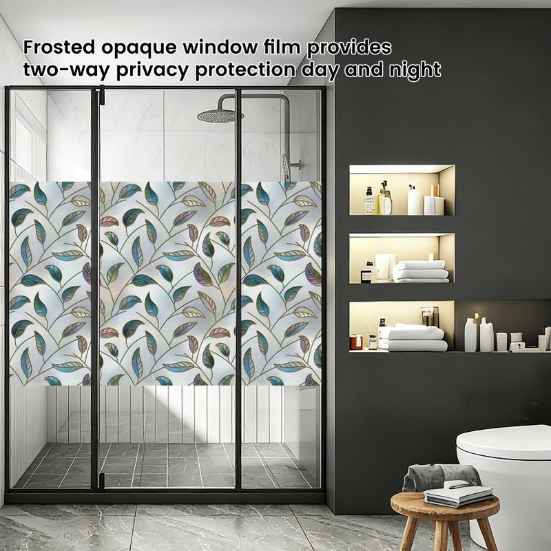 DKTIE Static Cling Decorative Window Film Vinyl Non Adhesive Privacy Film with Installation Kit, Multilayer UV Inkjet Technology, Thickened Stained Film, Vintage Leaf Pattern (S166, 17.7'' x 78.7'') - Image 4