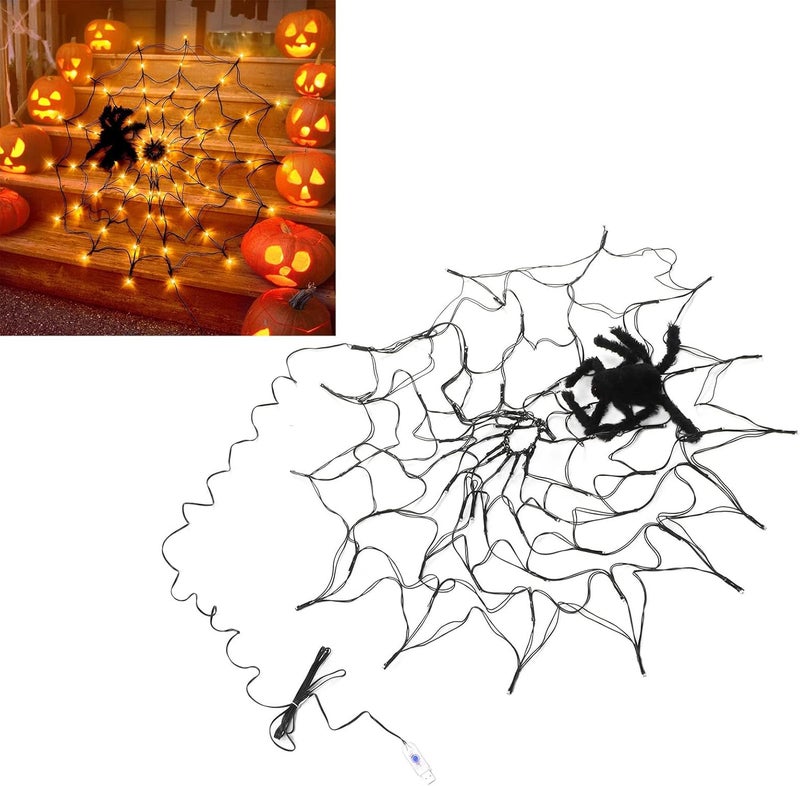 klarako Halloween Spider Web Lights,Halloween Decorat String Lights with Remote Control,8 Lighting Modes Cobweb Decorations for Scary Theme House Garden - Image 1