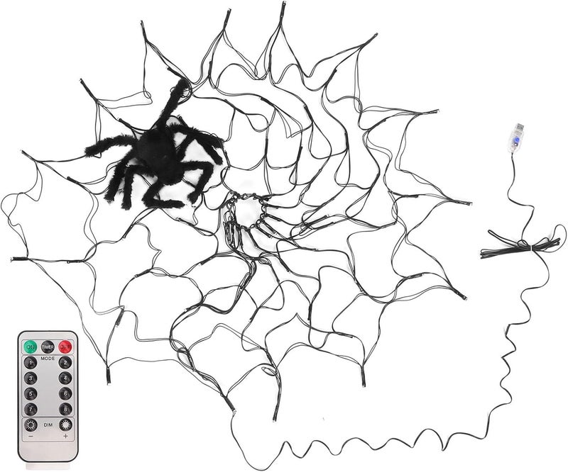 klarako Halloween Spider Web Lights,Halloween Decorat String Lights with Remote Control,8 Lighting Modes Cobweb Decorations for Scary Theme House Garden - Image 4