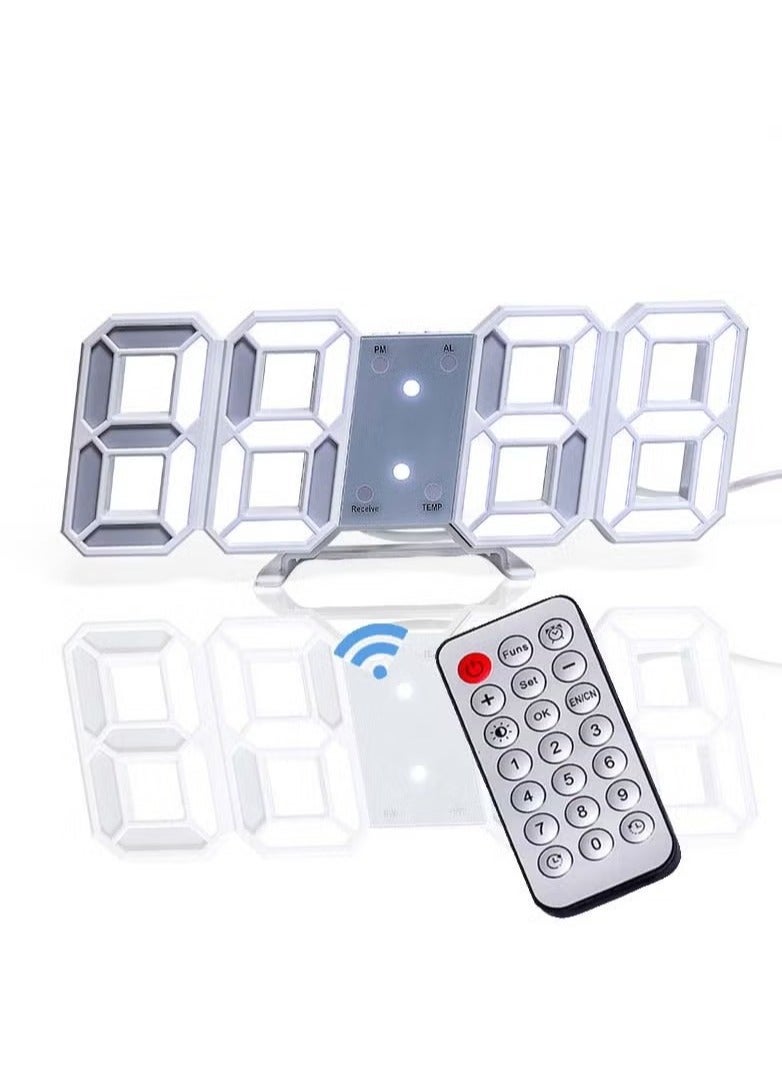 بريمو بلس ساعة منبه رقمية بإضاءة LED ثلاثية الأبعاد مزوّدة بجهاز تحكم عن بُعد ولاسلكية أبيض - Image 1