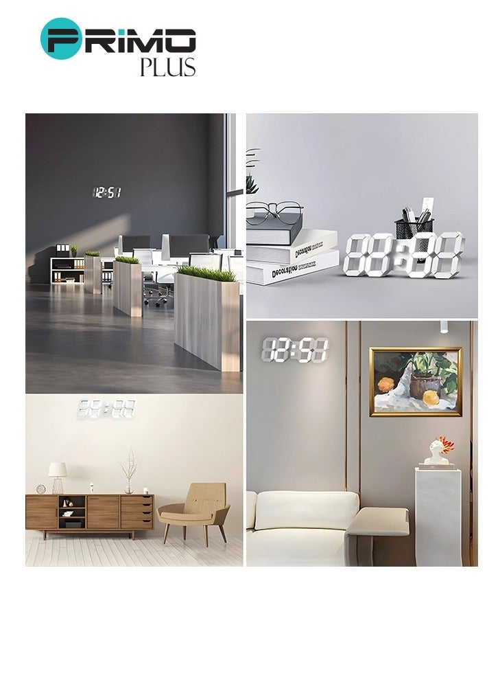 بريمو بلس ساعة منبه رقمية بإضاءة LED ثلاثية الأبعاد مزوّدة بجهاز تحكم عن بُعد ولاسلكية أبيض - Image 5