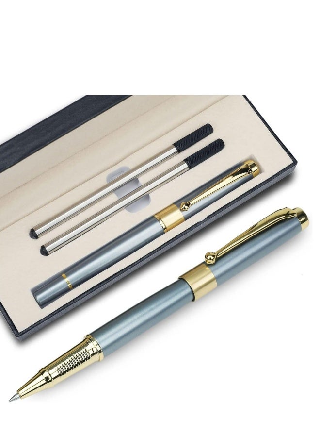 Ballpoint Pen 0.5, Metallic Silver Lacquer with Chrome Trim, Luxury Ballpoint Line Width 0.5mm Come with 2 Pieces Black Ink Refill, for Professional Executive, Office, Nice BallPens Classy Gift Box - Image 1