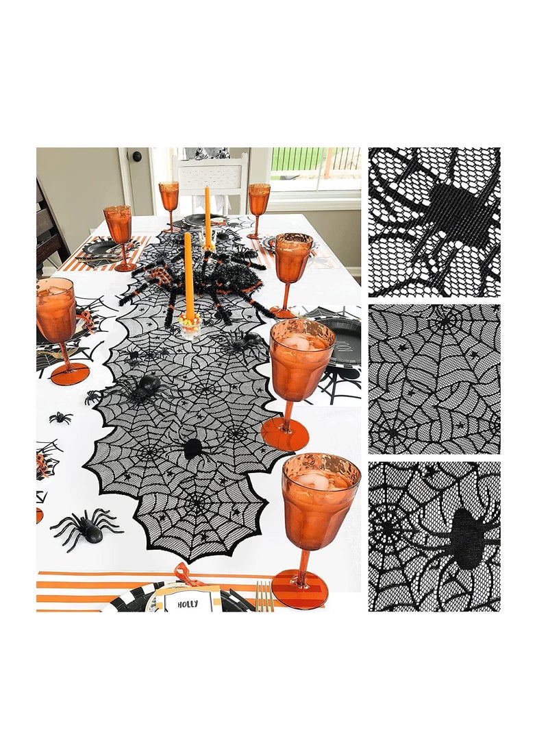 Holiday Decorations Set, Party Supplies Includes Black Lace Spider Web Tablecloth Fireplace Mantle, Tablecloth and 3D Bat Wall Window Sticker, Party Decorations (Black) - Image 3