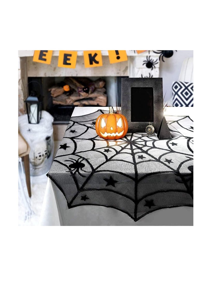 Holiday Decorations Set, Party Supplies Includes Black Lace Spider Web Tablecloth Fireplace Mantle, Tablecloth and 3D Bat Wall Window Sticker, Party Decorations (Black) - Image 4