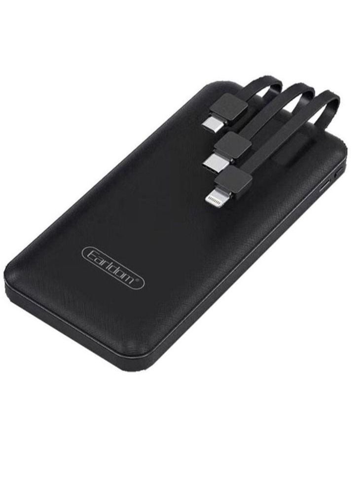 Earldom PB41 Power Bank 10000 mAh 3 Types Charging Cable and LCD Screen, Black - Image 1