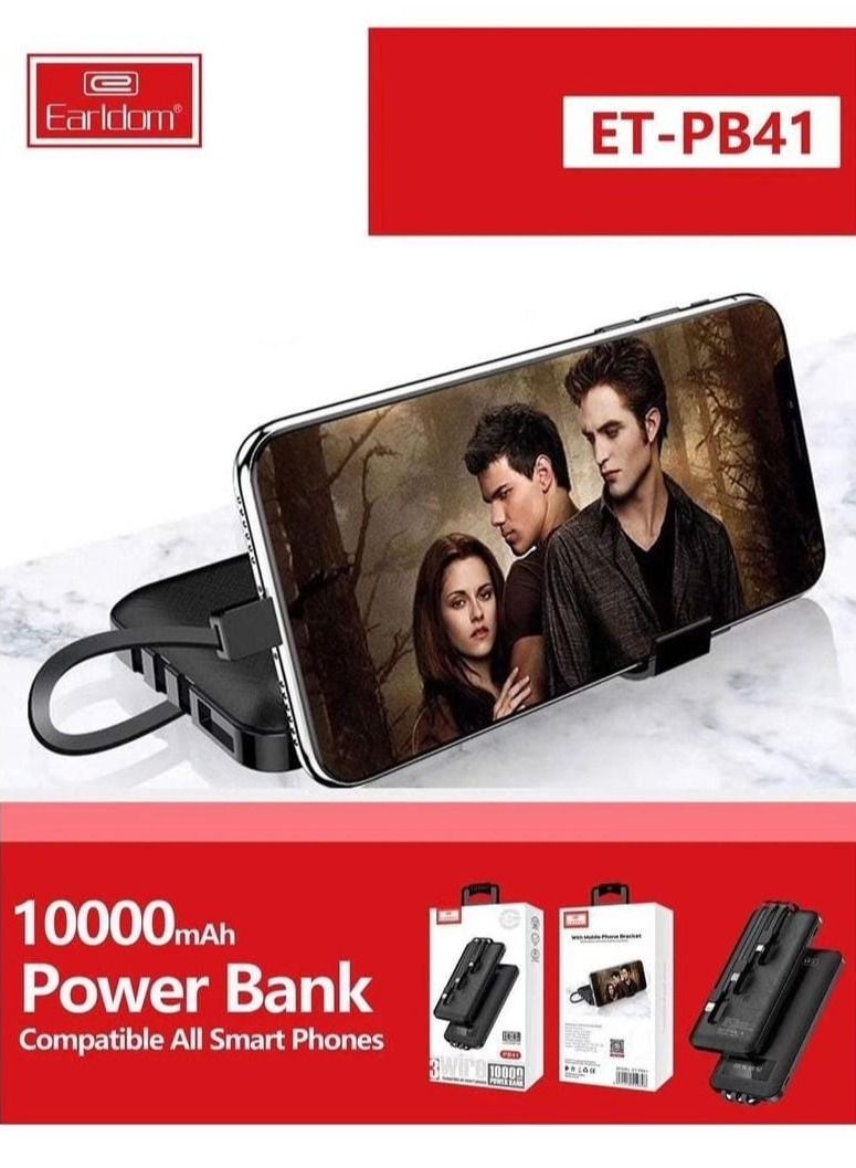 Earldom PB41 Power Bank 10000 mAh 3 Types Charging Cable and LCD Screen, Black - Image 4