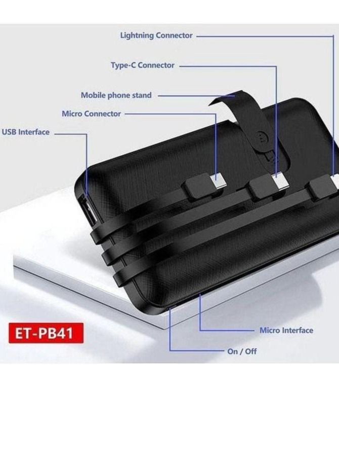 Earldom PB41 Power Bank 10000 mAh 3 Types Charging Cable and LCD Screen, Black - Image 2
