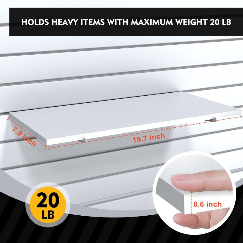 Tcevily 6 Pack White Slatwall Shelf, 24" x 12" Wooden Slat Wall Shelves with Metal Brackets Heavy Duty Slatwall Shelving Organizer Accessories for Home Garage (6, 23.6" x 11.8") - Image 3