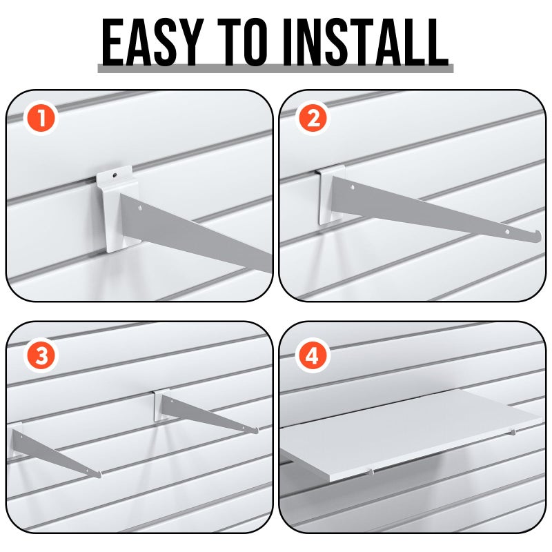 Tcevily 6 Pack White Slatwall Shelf, 24" x 12" Wooden Slat Wall Shelves with Metal Brackets Heavy Duty Slatwall Shelving Organizer Accessories for Home Garage (6, 23.6" x 11.8") - Image 5