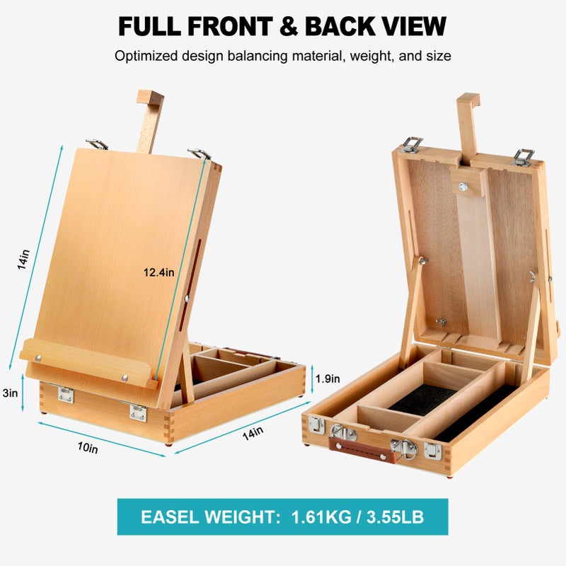 AOTEMOON Beechwood Tabletop Easel for Painting, Portable Adjustable Sketchbox Art Easel Stand with Detachable Shoulder Strap for Beginners and Art Lovers - Image 2