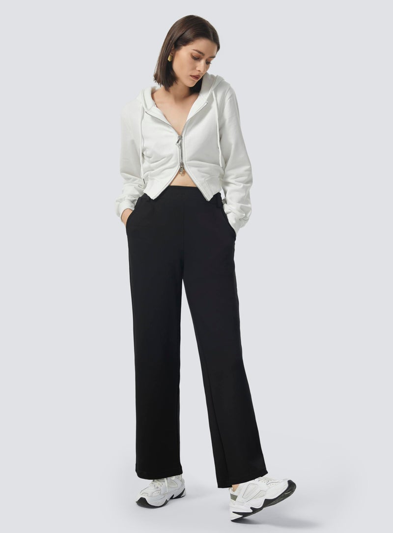 AFITNE Womens Wide Leg Work Pants High Waisted Pull On Dress Pants with Pockets Elastic Waistband Office Business Casual Loose Fit Trousers Slacks 29" Black L - Image 3