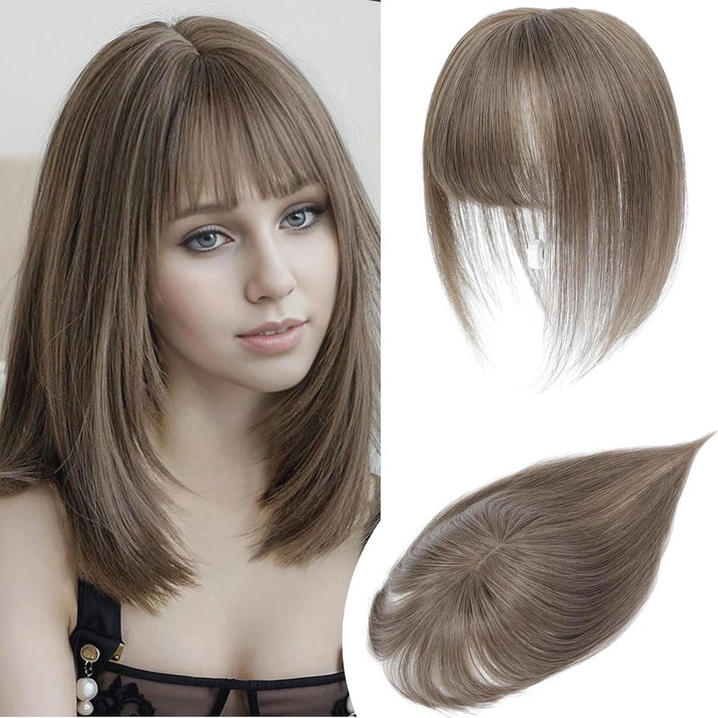 توبيرات شعر يامي للنساء شعر بشري حقيقي توبيرات للنساء ذوات الشعر الخفيف توبير مع غرة توبيرات شعر للنساء قطع شعر للنساء بني رمادي داكن