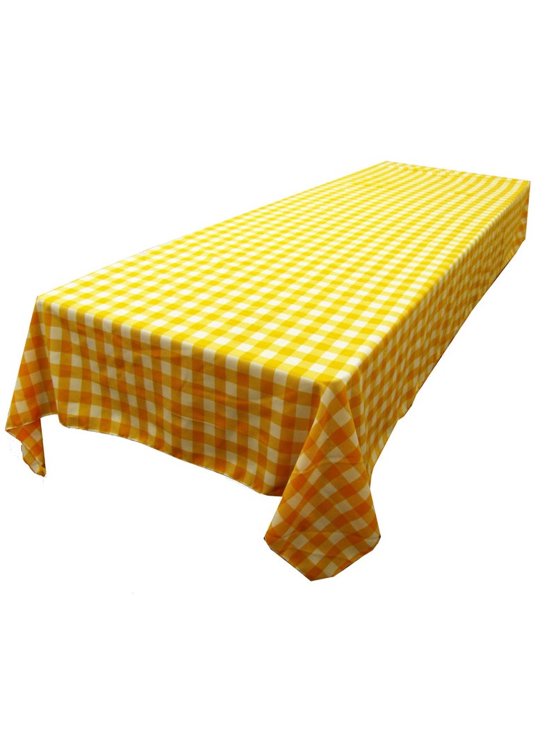 LA Linen Polyester Gingham Checkered 60 by 84Inch Rectangular Tablecloth White and Dark Yellow