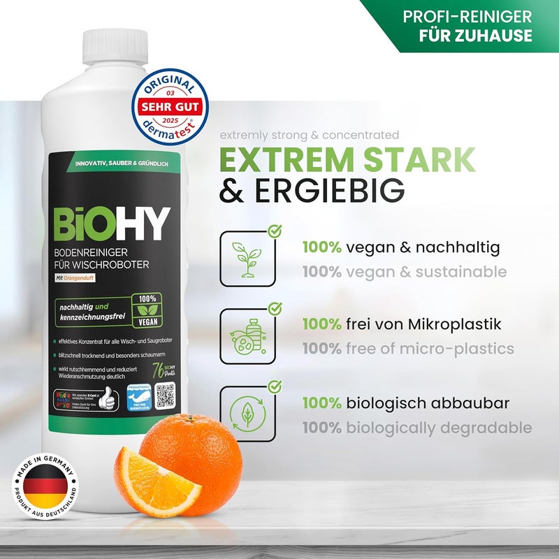 BIOHY منظف أرضيات BiOHY لروبوتات الممسحة برائحة البرتقال (زجاجة 1 لتر) | عامل تنظيف مركز لجميع روبوتات الممسحة | رغوة منخفضة وخالٍ من البقع | مركز مستدام بنسبة 1:200 مواد متينة متنوعة - Image 2