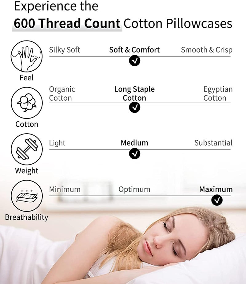 Warmstar Cotton Body Pillow Cover 1 Pack, 600 Thread Count Body Pillow case 20"x54", Long Body Pillow Case Cover Soft Breathable with Envelope Closure,White - Image 5