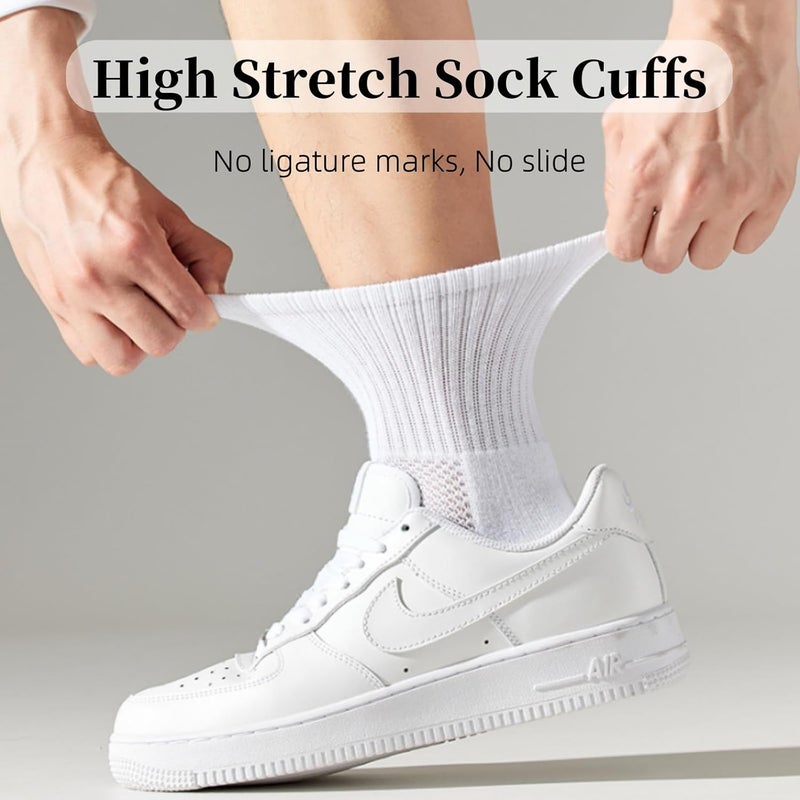 Lullaxx Socks for men, Cotton Athletic Crew Odor Proof Mid-Calf Breathable suitable for basketball football running,Suitable for All Seasons（4 Pairs,black white,39-46) - Image 3