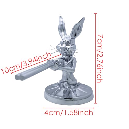 XDHLDULYK 1PCS Rabbit Gunslinger Hood Ornament Metal Car Truck Hood Ornament Sculpture Vintage 3D Rabbit Decorative Emblem for Cars Trucks Chrome Handmade Cast Statue Decor with Mounting Screw Set - Image 3