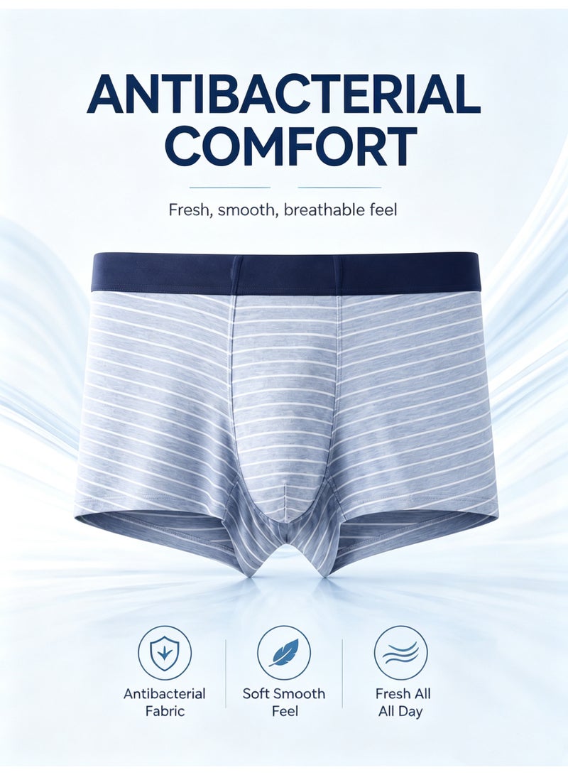 Men's Striped Modal Boxer Briefs 4 Pack Antibacterial Honeycomb Mesh Crotch Ultra Soft Moisture Wicking L-3XL Daily Wear - Image 4