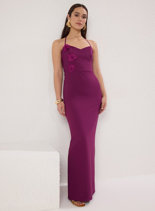 trendyol Plum Rose Detailed Woven Long Elegant Evening Night Graduation Dress - Image 1