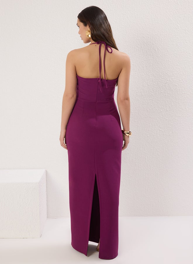 trendyol Plum Rose Detailed Woven Long Elegant Evening Night Graduation Dress - Image 4