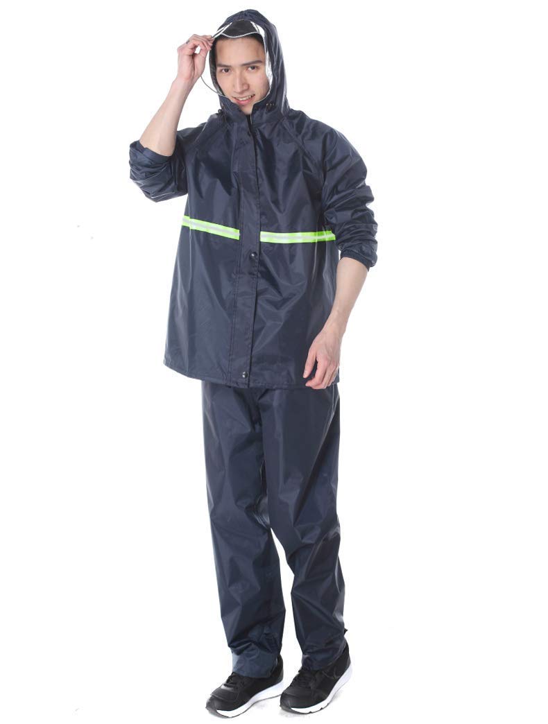 TARKAN Double Layer Windproof Waterproof Raincoat Jacket and Pant Set for Hiking, Biking Rain Gear for Men with Reflective Safety Strip & Inner Pockets (Navy Blue) (XX-Large) - Image 1