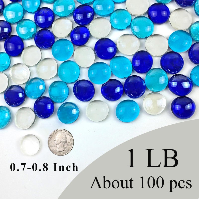 FANTIAN 1LB Flat Glass Marbles for Vase, 100 Pcs Mixed Blue Color Glass Pebbles. Glass Rocks for Vase Fillers Fish Tank Crafts Plant Pot Candle Bird Fountains and Wedding Decor - Image 2