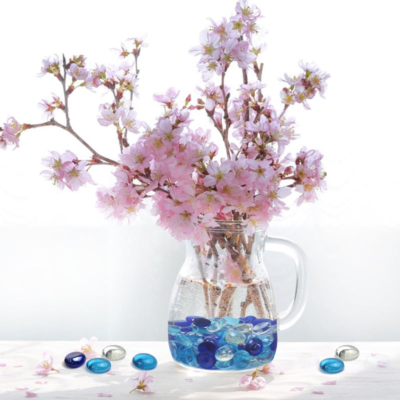 FANTIAN 1LB Flat Glass Marbles for Vase, 100 Pcs Mixed Blue Color Glass Pebbles. Glass Rocks for Vase Fillers Fish Tank Crafts Plant Pot Candle Bird Fountains and Wedding Decor - Image 3