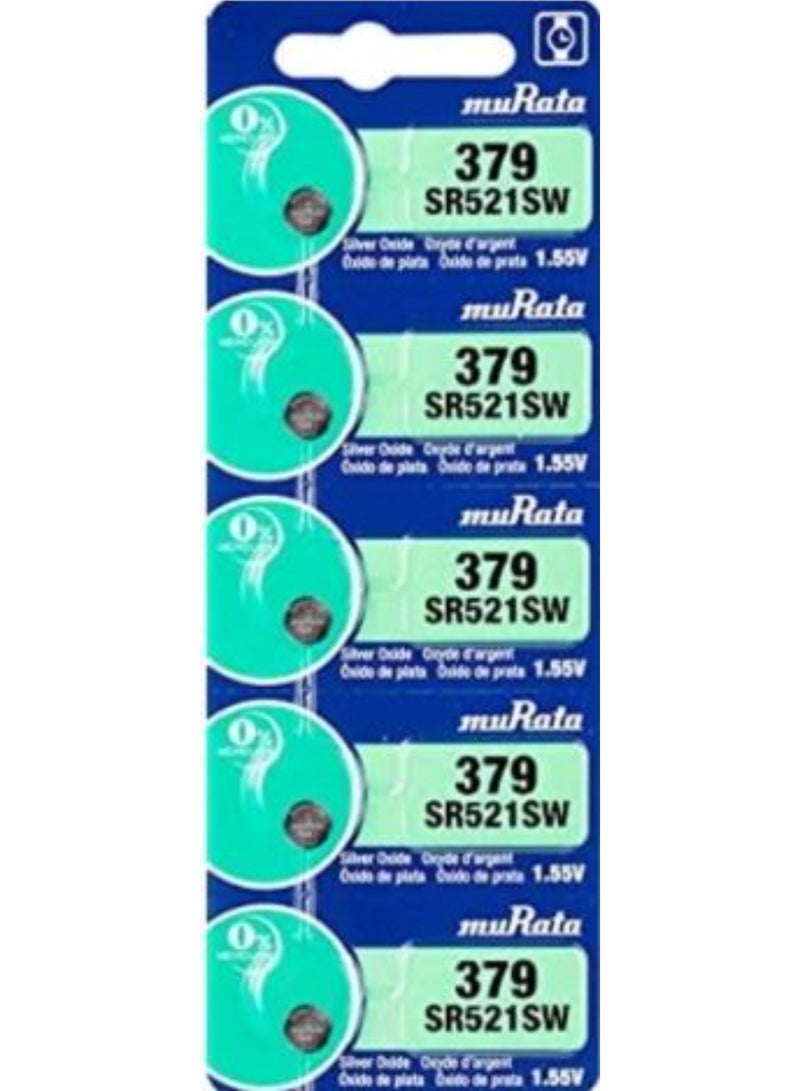 5-Pieces Murata SR521SW / 379 Silver Oxide 1.55V (muRata) Japan Batteries