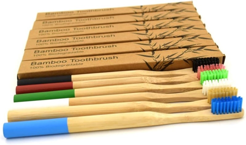 Bamboo Toothbrush Blue Adult Soft Bristles Round Handle Sustainable Travel Oral Care - Image 1