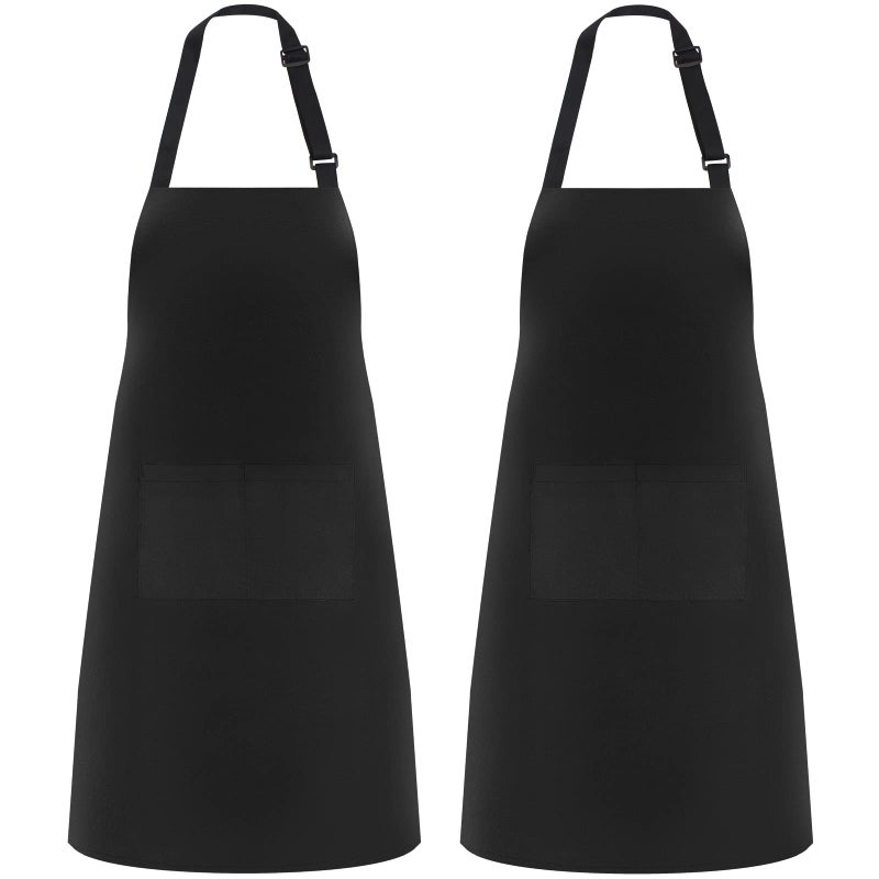 NLUS 2 Pack Kitchen Cooking Aprons, Adjustable Bib Soft Chef Apron with 2 Pockets for Men Women (Black,2) - Image 1