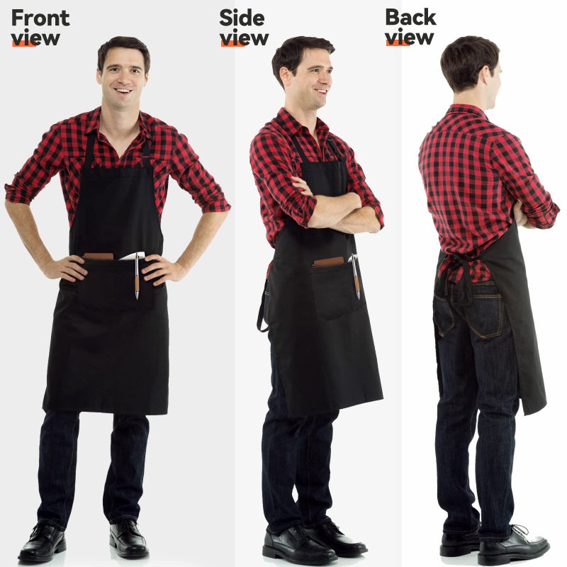 NLUS 2 Pack Kitchen Cooking Aprons, Adjustable Bib Soft Chef Apron with 2 Pockets for Men Women (Black,2) - Image 3
