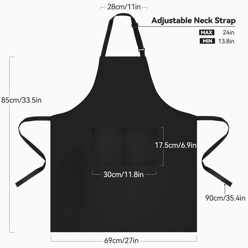 NLUS 2 Pack Kitchen Cooking Aprons, Adjustable Bib Soft Chef Apron with 2 Pockets for Men Women (Black,2) - Image 2