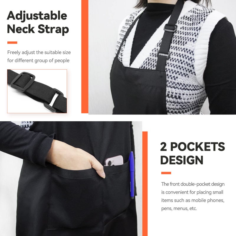 NLUS 2 Pack Kitchen Cooking Aprons, Adjustable Bib Soft Chef Apron with 2 Pockets for Men Women (Black,2) - Image 4