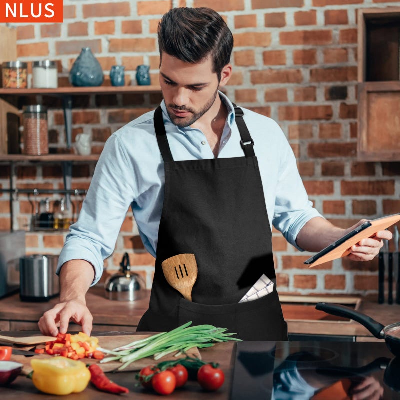 NLUS 2 Pack Kitchen Cooking Aprons, Adjustable Bib Soft Chef Apron with 2 Pockets for Men Women (Black,2) - Image 5