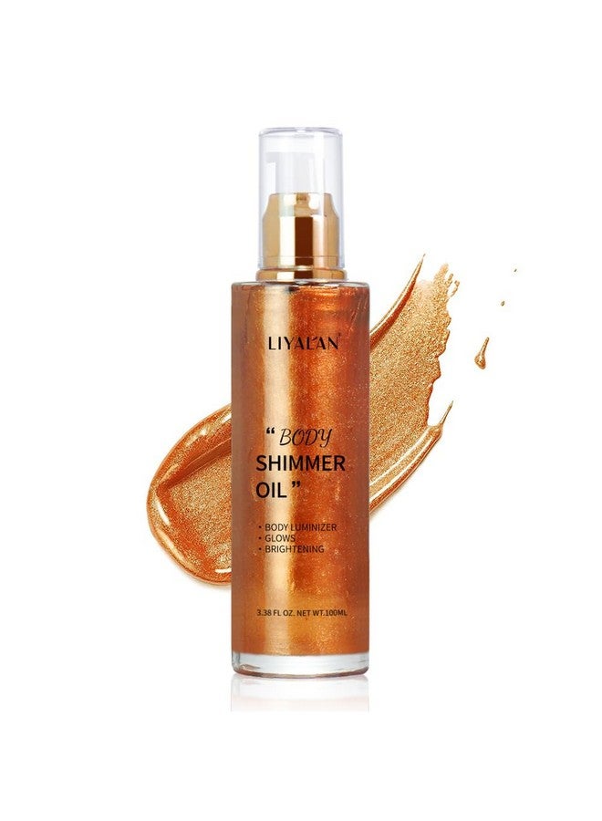 LIYALAN Shimmer Body Oil Bronze Gold 5 Color Bronze Face Glow Pearl Highlighter Illuminator Body Makeup Shine Glitter Gold Liquid Taning(3.38 Fl Oz/03) - Image 1