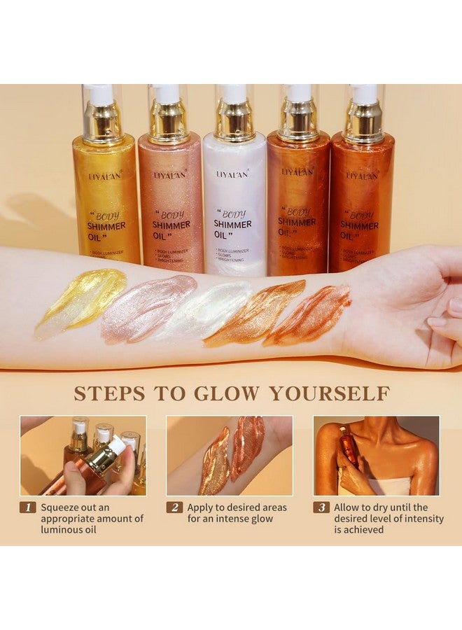 LIYALAN Shimmer Body Oil Bronze Gold 5 Color Bronze Face Glow Pearl Highlighter Illuminator Body Makeup Shine Glitter Gold Liquid Taning(3.38 Fl Oz/03) - Image 4