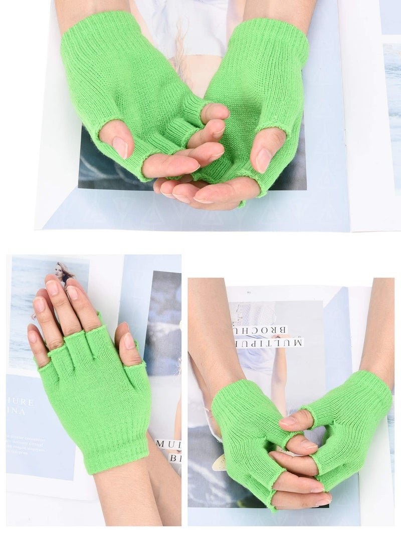 Bememo 4 Pairs Fingerless Gloves Half Finger Mittens Winter Solid Color Typing Knitted Gloves for Boys and Girls(Purple, Green, Royal Blue, Sky Blue) - Image 4