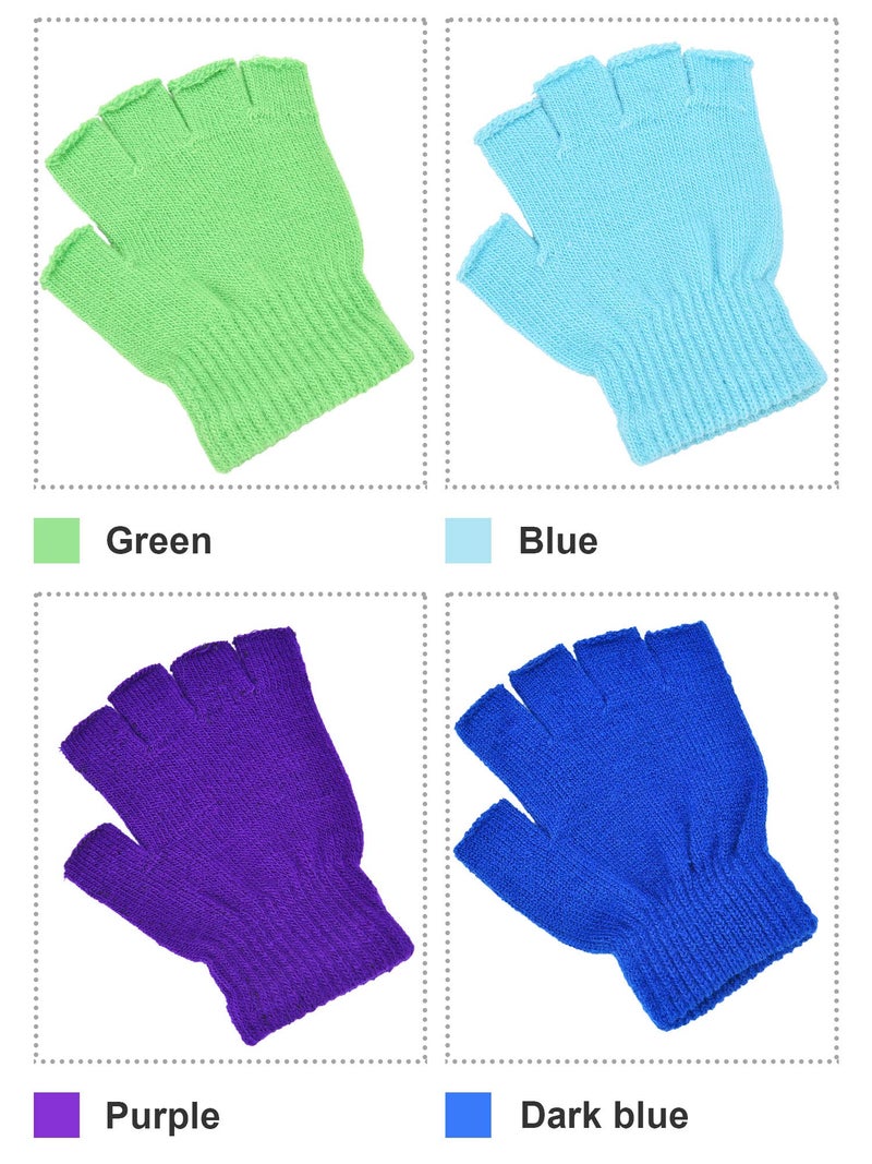 Bememo 4 Pairs Fingerless Gloves Half Finger Mittens Winter Solid Color Typing Knitted Gloves for Boys and Girls(Purple, Green, Royal Blue, Sky Blue) - Image 2